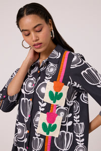 Sofie Shirt - B/W Abstract Floral