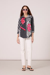 Addison Applique Shirt - Black & White Stripe