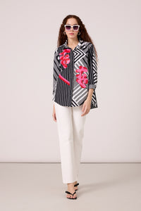 Addison Applique Shirt - Black & White Stripe