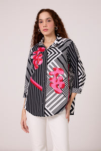 Addison Applique Shirt - Black & White Stripe