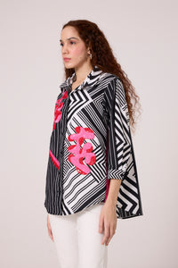 Addison Applique Shirt - Black & White Stripe