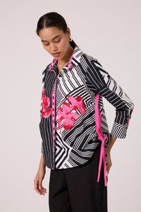 Autumn Applique Shirt - B/W Stripes