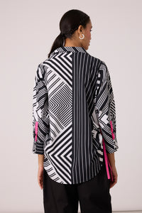 Autumn Applique Shirt - B/W Stripes