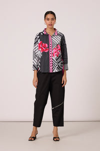 Autumn Applique Shirt - B/W Stripes