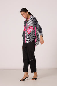 Autumn Applique Shirt - B/W Stripes