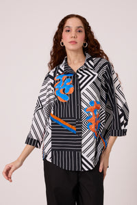 Addison Applique Shirt - Black & White Stripe