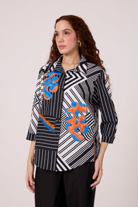 Addison Applique Shirt - Black & White Stripe