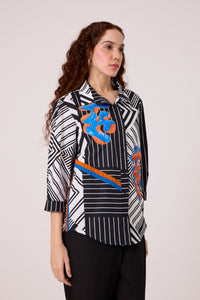 Addison Applique Shirt - Black & White Stripe